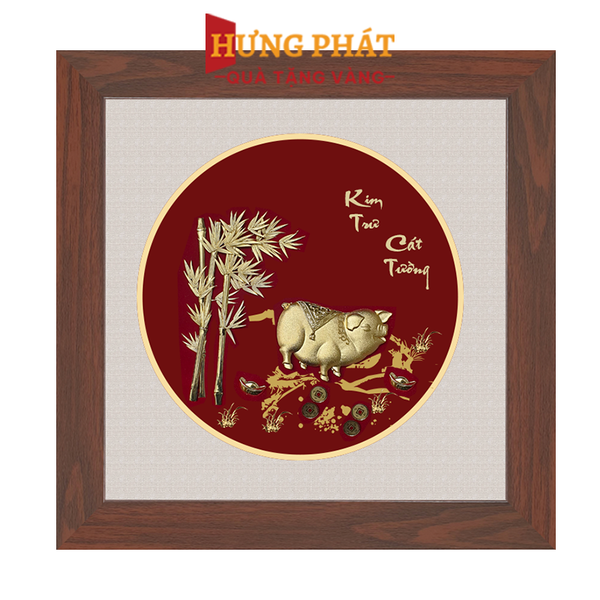 Tranh Kim Trư Cát Tường Dát Vàng 24k