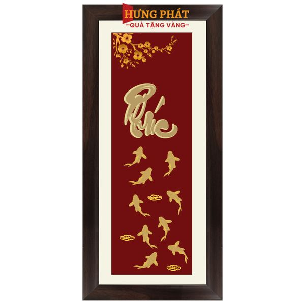 Tranh Cửu Ngư Chúc Phúc Dát Vàng 24K 26x55cm