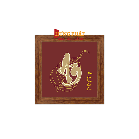Tranh Chữ An Lá Bồ Đề Dát Vàng 24K 15x15cm