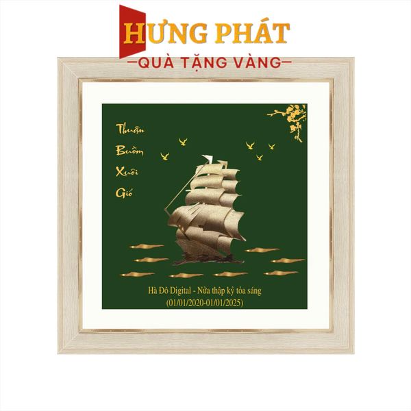 Tranh Thuyền Thuận Buồm Xuôi Gió Dát Vàng 24K 26x26cm