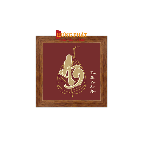 Tranh Chữ An Lá Bồ Đề Dát Vàng 24K 15x15cm