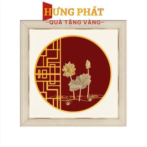 Tranh Hoa Sen Dát Vàng 24K 26x26cm