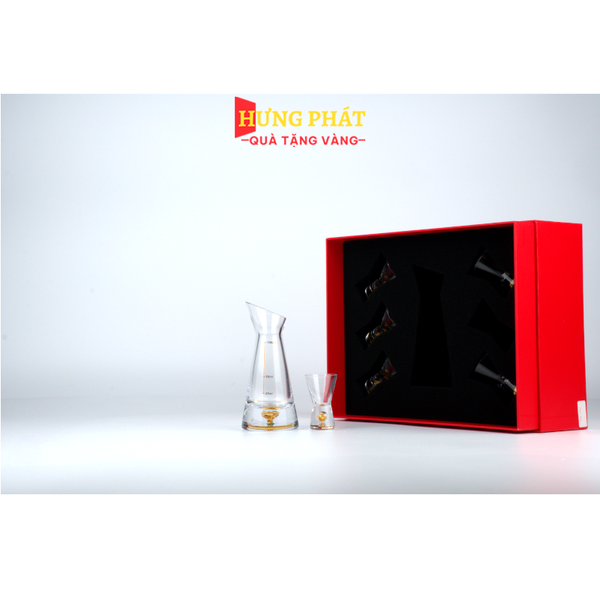 Bộ bình ly uống rượu pha lê đúc vàng 24k (CD02)
