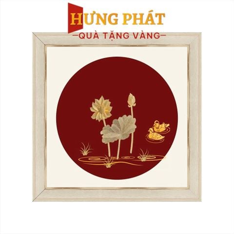 Tranh Hoa Sen Vịt Uyên Ương Dát Vàng 24K 26x26cm