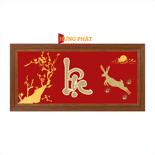 Tranh Chữ Lộc Hươu Vàng Dát Vàng 24K 26x13cm