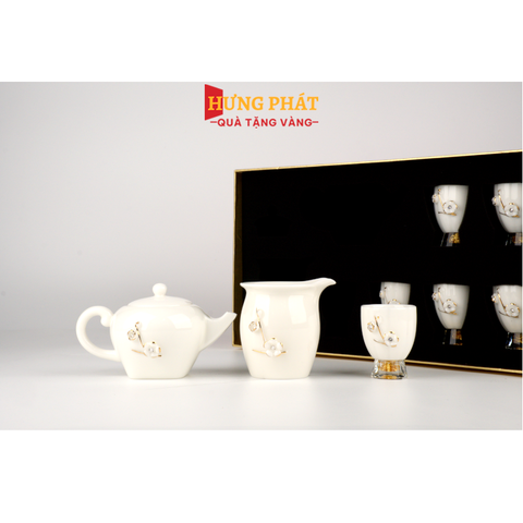 Bộ trà sứ hoa mai cao cấp đúc vàng 24K
