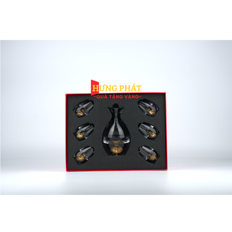 Bộ bình ly uống rượu pha lê đúc vàng 24K (CD03)