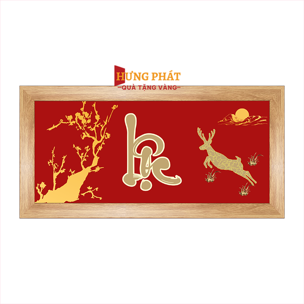 Tranh Chữ Lộc Hươu Vàng Dát Vàng 24K 26x13cm