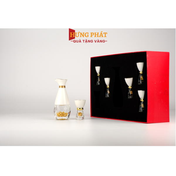 Bộ bình ly uống rượu pha lê sứ đúc vàng SL-076