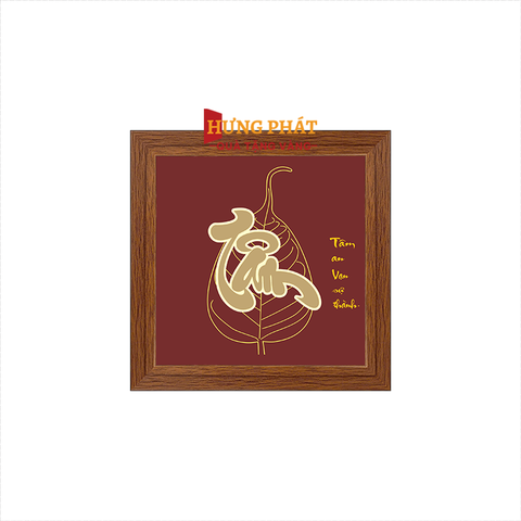 Tranh Chữ Tâm Lá Bồ Đề Dát Vàng 24K 15x15cm