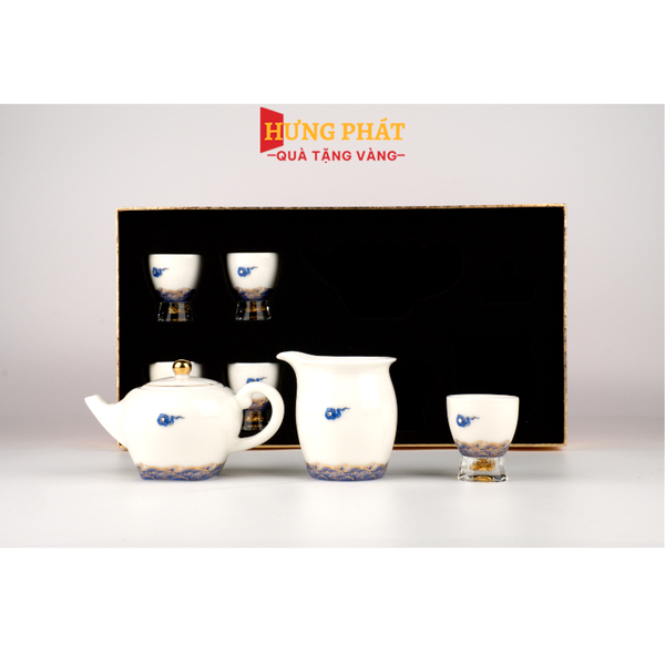 Bộ trà sứ vân mây cao cấp đúc vàng 24K