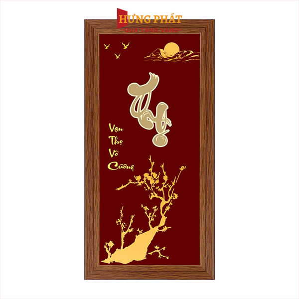 Tranh Chữ Thọ Dát Vàng 24K 13x26cm