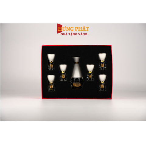 Bộ bình ly uống rượu pha lê sứ đúc vàng SL-076