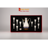 Bộ bình ly uống rượu pha lê sứ đúc vàng QP777 (hoa văn sóng)