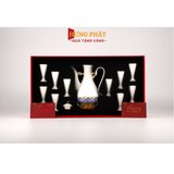 Bộ bình ly uống rượu pha lê sứ đúc vàng QP777 (hoa văn sóng)