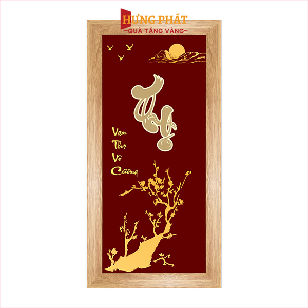 Tranh Chữ Thọ Dát Vàng 24K 13x26cm