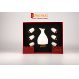 Bộ bình ly uống rượu pha lê sứ đúc vàng (men rạng)