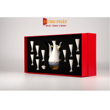 Bộ bình ly uống rượu pha lê sứ đúc vàng QP777 (hoa văn sóng)