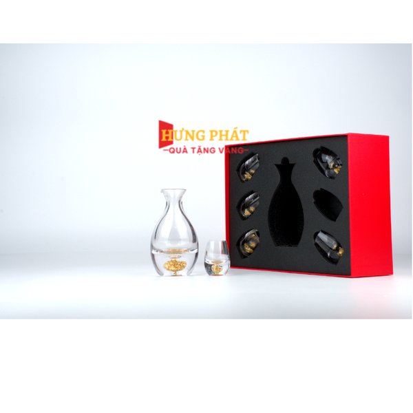 Bộ bình ly uống rượu pha lê đúc vàng 24K (CD03)