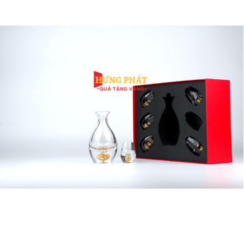 Bộ bình ly uống rượu pha lê đúc vàng 24K (CD03)