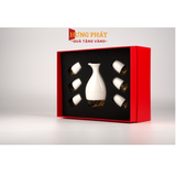 Bộ bình ly uống rượu pha lê sứ đúc vàng (men rạng)