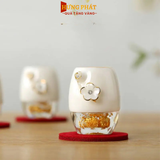 Bộ bình ly pha lê sứ đúc vàng hoa mai – Quà tặng VIP độc lạ (SL03)