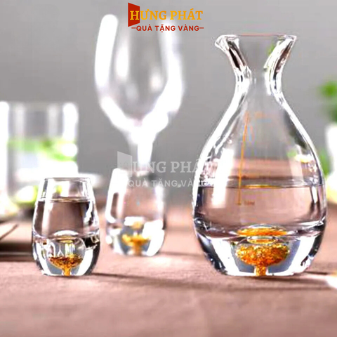 Bộ bình ly uống rượu pha lê đúc vàng 24K (CD03)