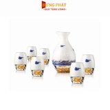 Bộ bình ly uống rượu pha lê sứ đúc vàng GP03 (hoa văn mây)