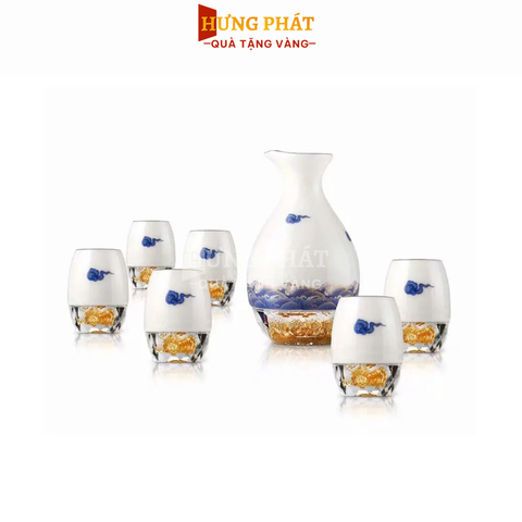 Bộ bình ly uống rượu pha lê sứ đúc vàng GP03 (hoa văn mây)