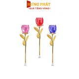 Cành hoa hồng pha lê dát vàng 25cm (màu vàng)