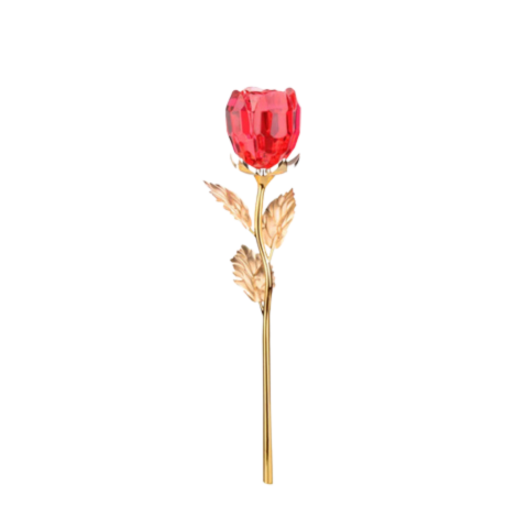 Cành hoa hồng pha lê dát vàng 25cm (màu đỏ)