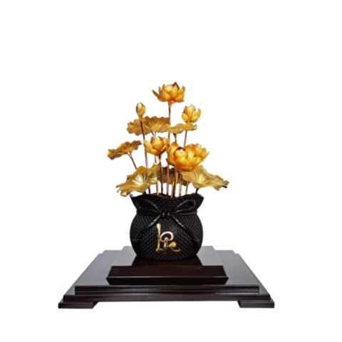 Chậu Sen 12 Cành Dát Vàng 24K