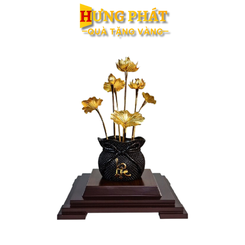 Chậu Sen 7 Cành Dát Vàng 24K
