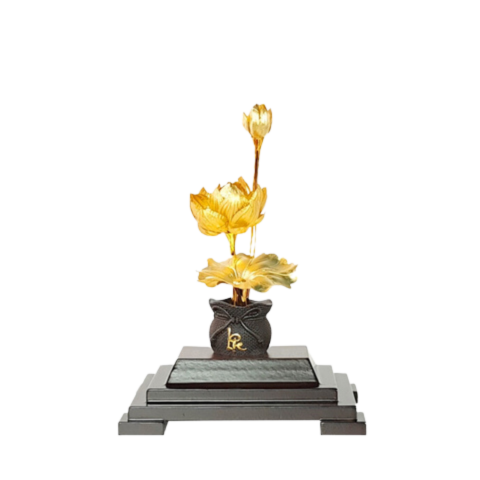 Chậu Sen 3 Cành Dát Vàng 24K