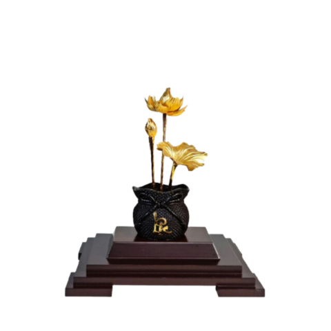 Chậu Sen 3 Cành Dát Vàng 24K