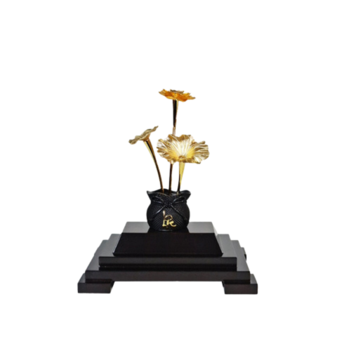 Chậu Sen 3 Cành Dát Vàng 24K