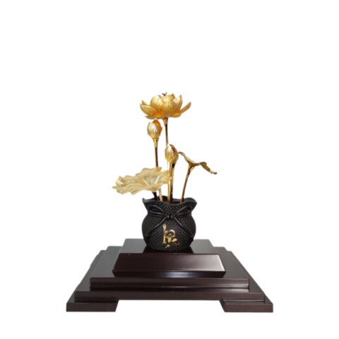 Chậu Sen 5 Cành Dát Vàng 24K