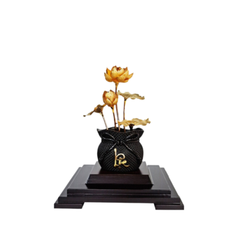 Chậu Sen 5 Cành Dát Vàng 24K