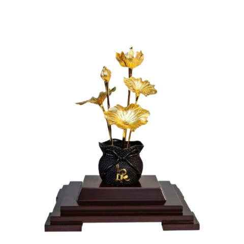Chậu Sen 5 Cành Dát Vàng 24K