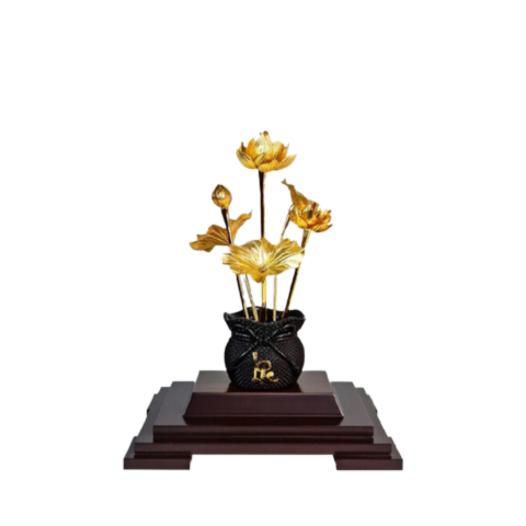 Chậu Sen 6 Cành Dát Vàng 24K