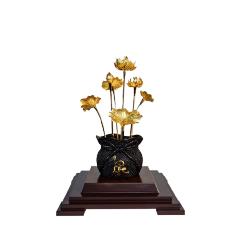 Chậu Sen 7 Cành Dát Vàng 24K