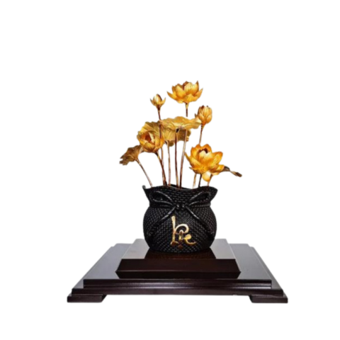 Chậu Sen 9 Cành Dát Vàng 24K