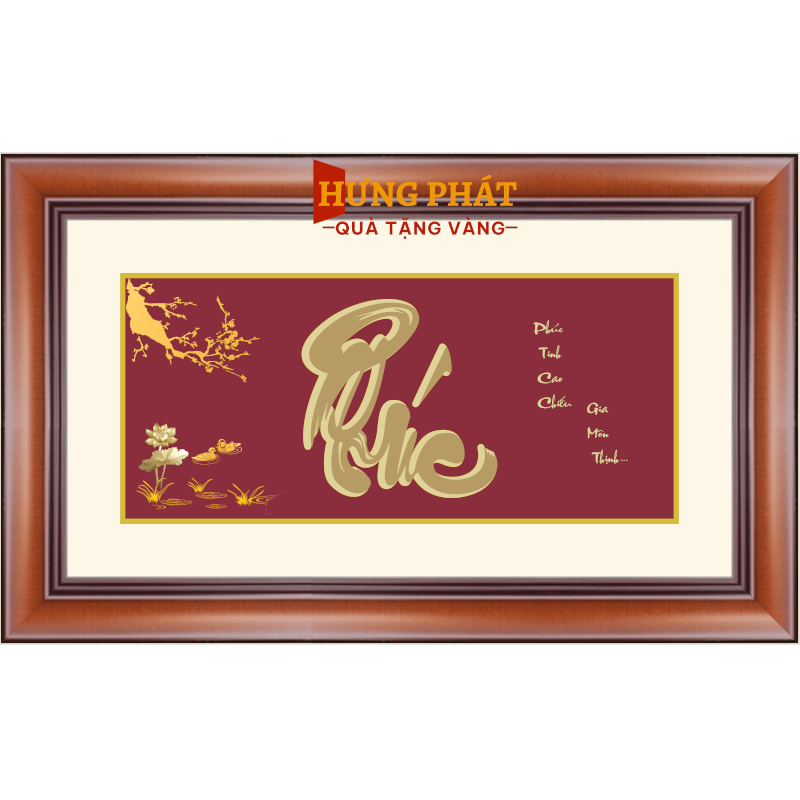 Tranh Chữ Phúc Dát Vàng 24K 65x40cm - QUÀ TẶNG VÀNG HƯNG PHÁT