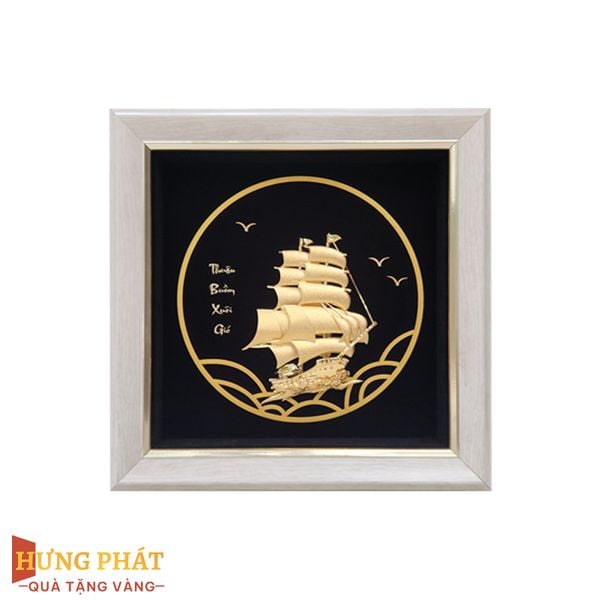 Tranh Thuyền Thuận Buồm Xuôi Gió Dát Vàng 24K 20x20cm