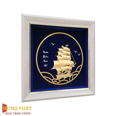 Tranh Thuyền Thuận Buồm Xuôi Gió Dát Vàng 24K 20x20cm