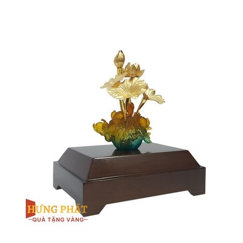 Chậu Sen 5 Cành & Cá Vàng Dát Vàng 24K