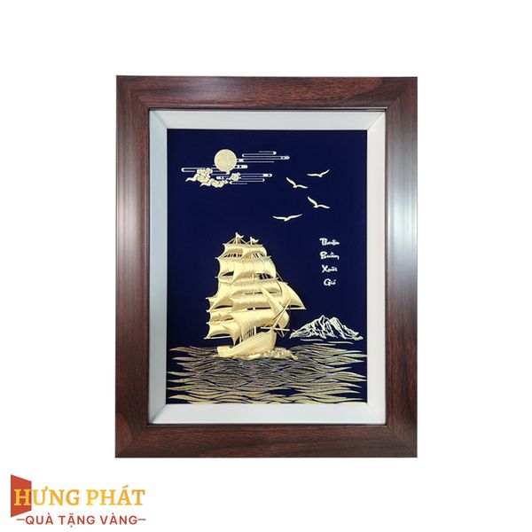 Tranh Thuyền Thuận Buồm Xuôi Gió Dát Vàng 24K 27x34cm