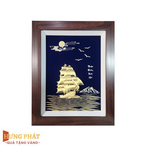 Tranh Thuyền Thuận Buồm Xuôi Gió Dát Vàng 24K 27x34cm