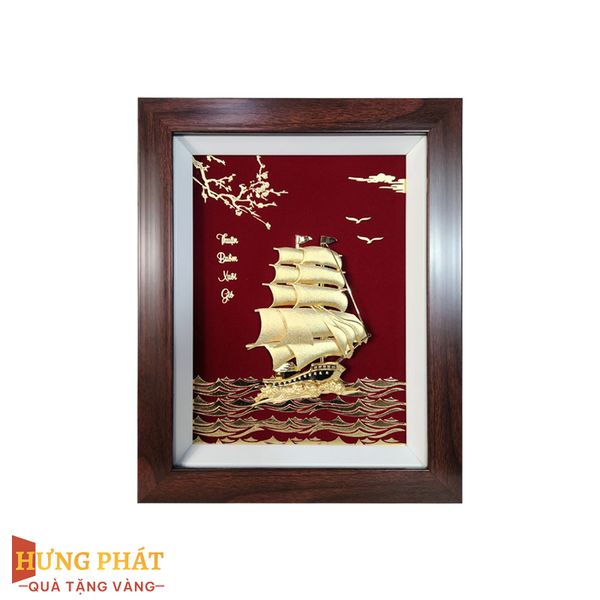 Tranh Thuyền Thuận Buồm Xuôi Gió Dát Vàng 24K 27x34cm