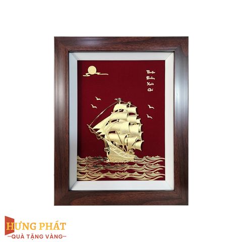 Tranh Thuyền Thuận Buồm Xuôi Gió Dát Vàng 24K 27x34cm